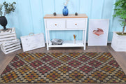 1960'lardan Anadolu kökenli ikat desenli vintage kilim yolluk, 97x230 cm