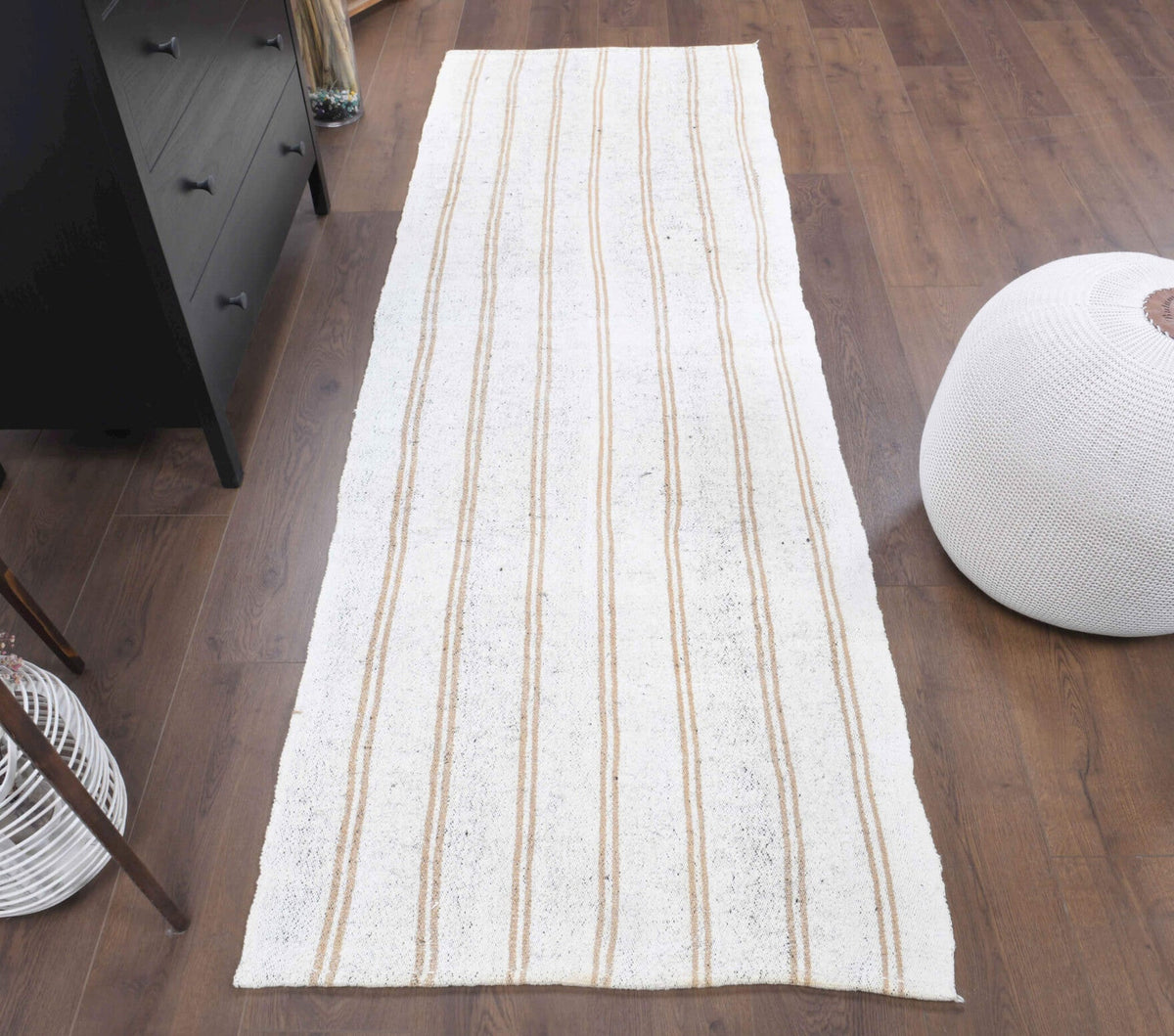 El yapımı vintage yolluk 81x244 cm çizgili desenli yün - detay görünümü