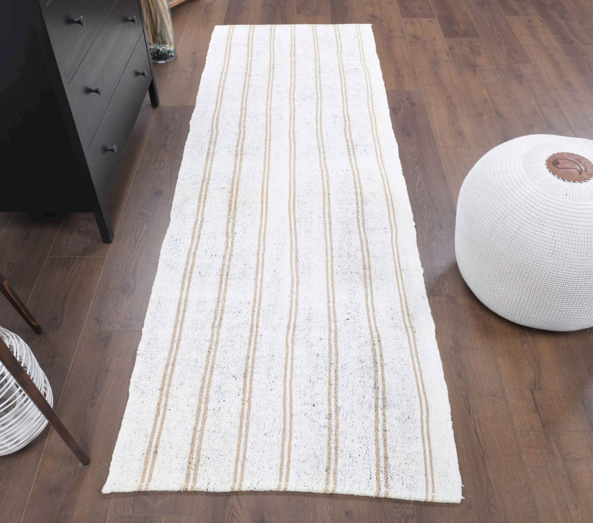 El yapımı vintage yolluk 81x244 cm çizgili desenli yün - detay görünümü
