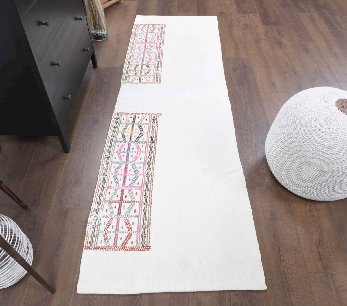 Antre ve koridor için düz zeminli vintage kilim yolluk – 75x241 cm