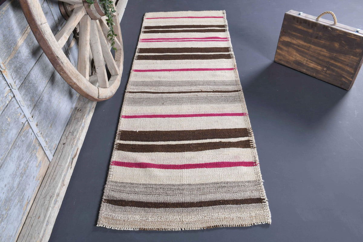 El yapımı vintage yolluk 81x229 cm çizgili desenli yün - detay görünümü