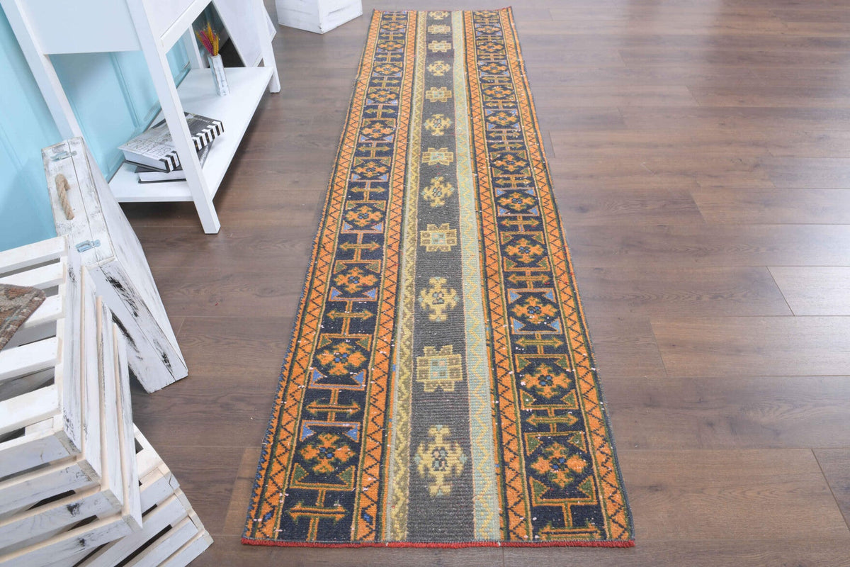 Oryantal desenli patchwork vintage yolluk – kahverengi ve turuncu tonlarda yün dokuma