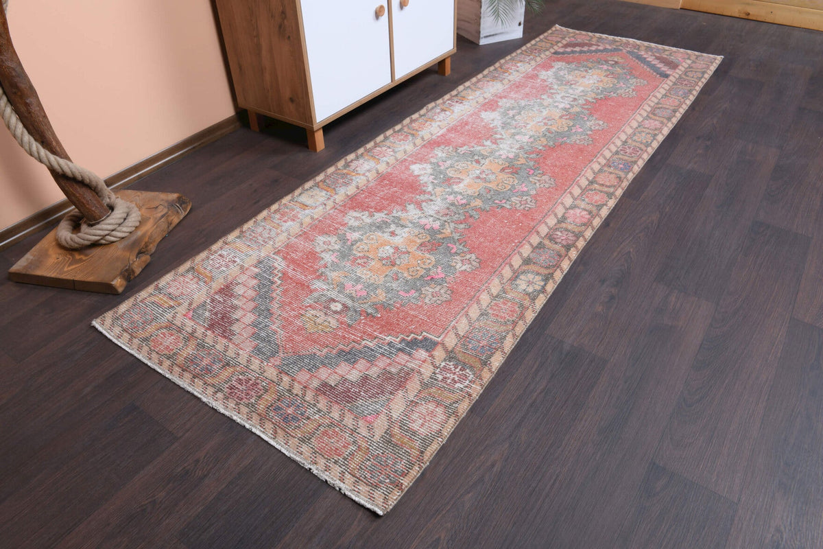El yapımı vintage yolluk 91x279 cm oryantal desenli yün - yakın çekim doku detayı