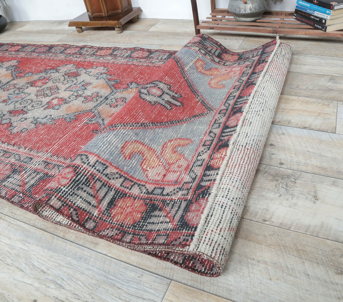 Antre ve koridor için oryantal desenli el dokuma vintage yolluk – 92x289 cm
