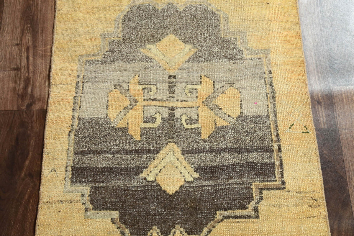 Vintage Oushak Yellow Runner Rug