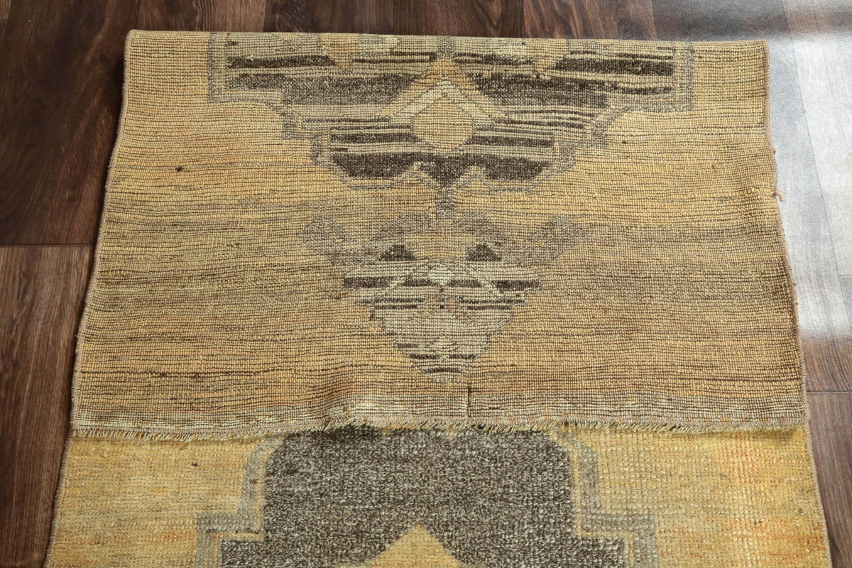 Vintage Oushak Yellow Runner Rug