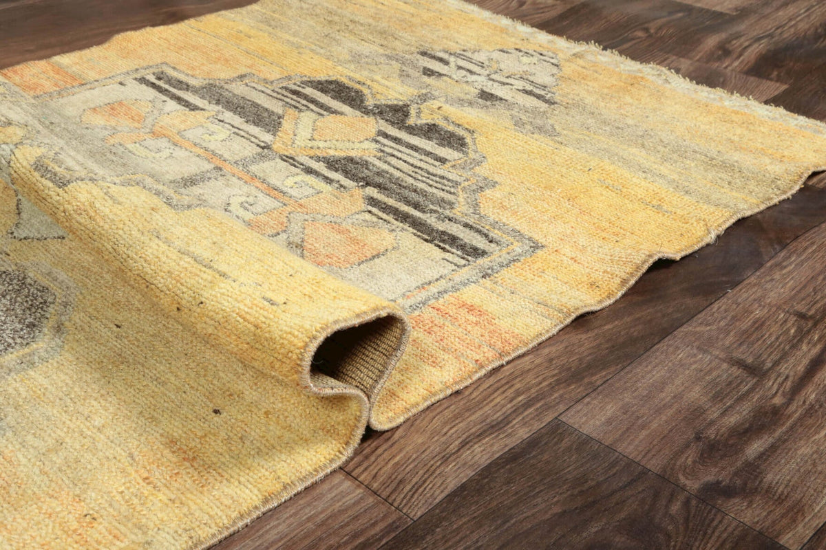 Vintage Oushak Yellow Runner Rug