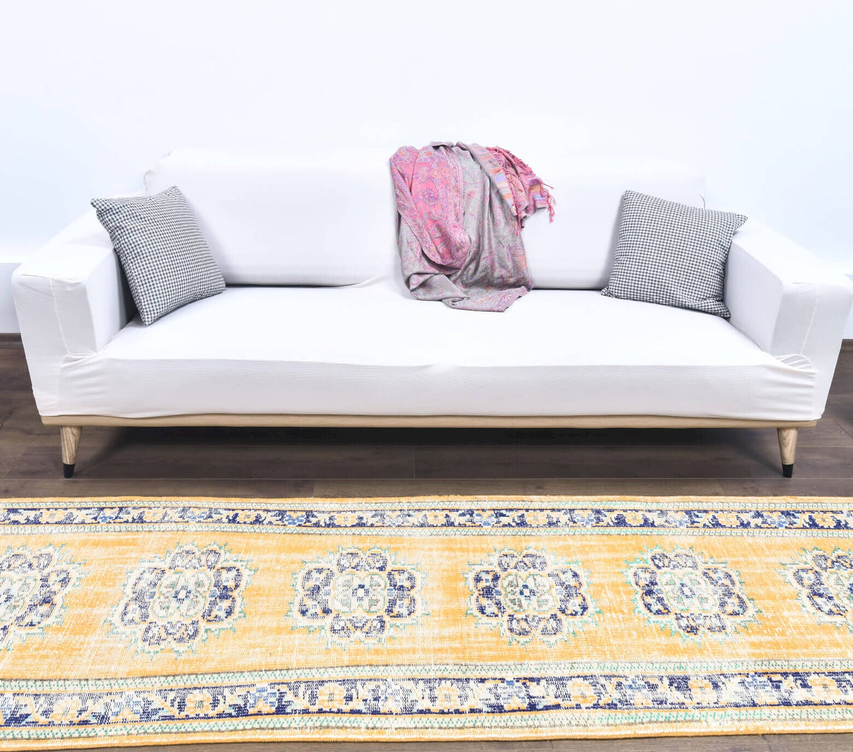 El yapımı vintage yolluk 81x277 cm geometrik desenli yün - detay görünümü