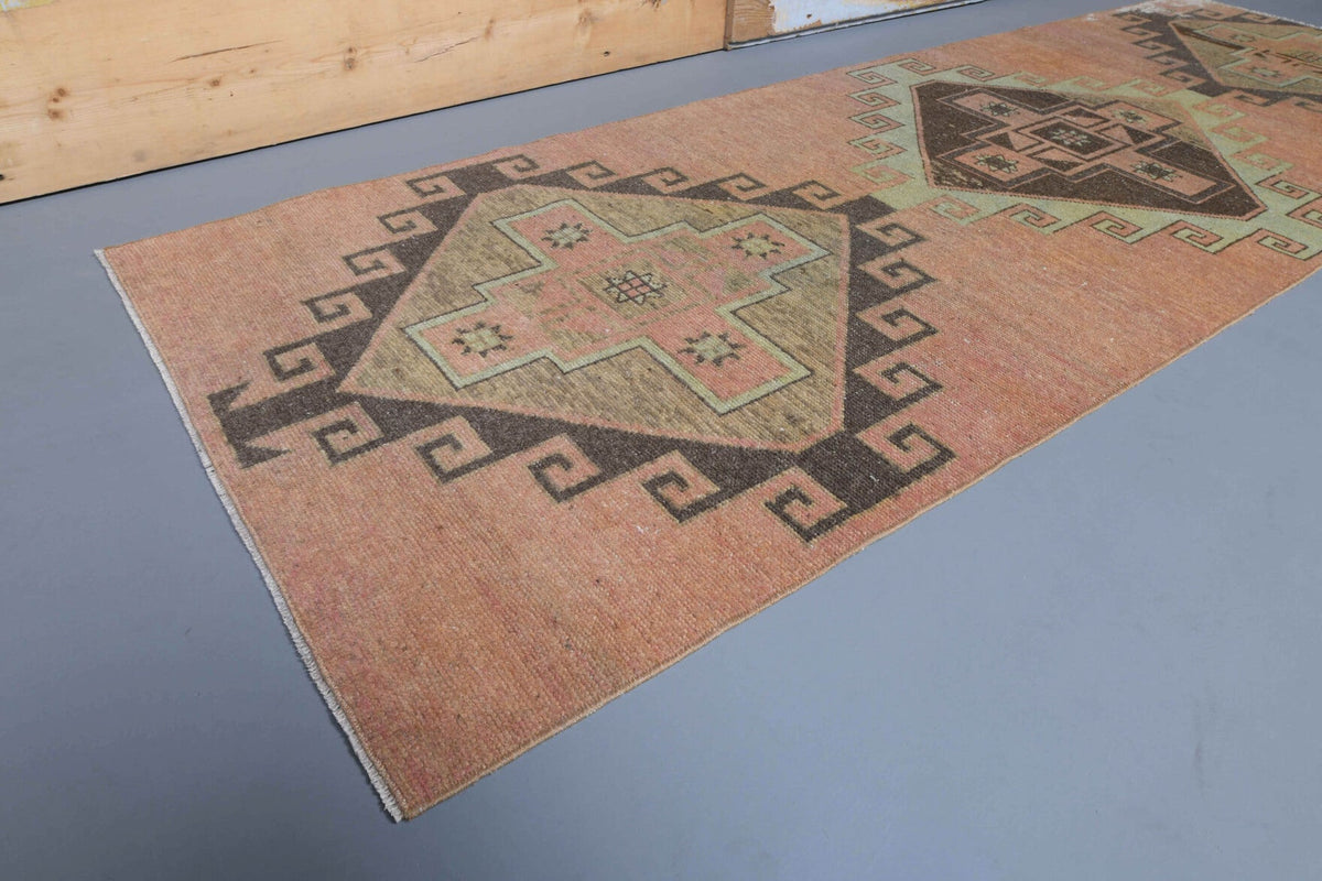 El yapımı vintage yolluk 94x262 cm geometrik desenli yün - detay görünümü