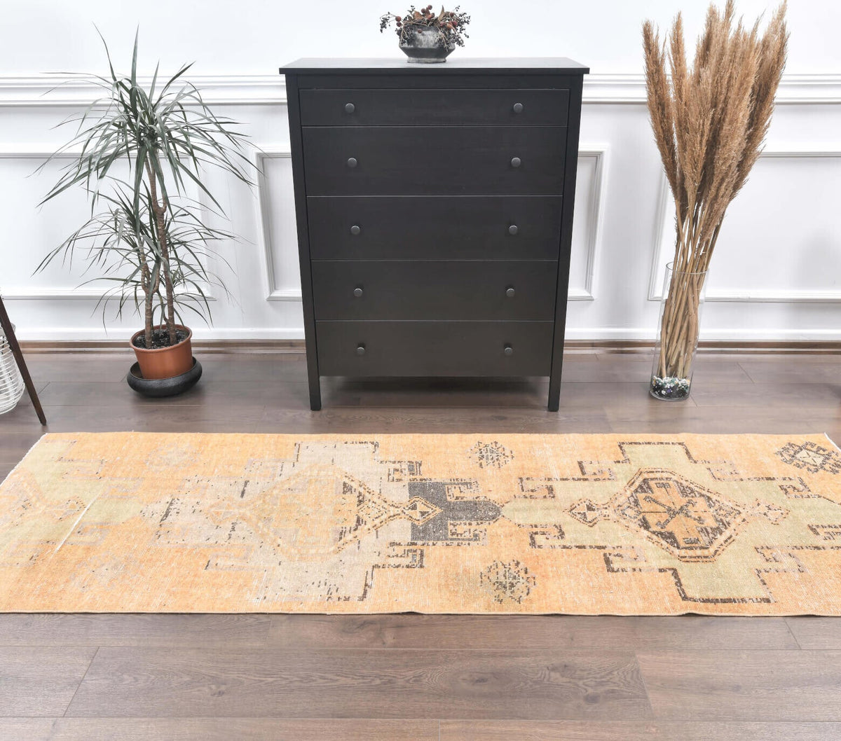 El yapımı vintage yolluk 86x259 cm geometrik desenli yün - detay görünümü