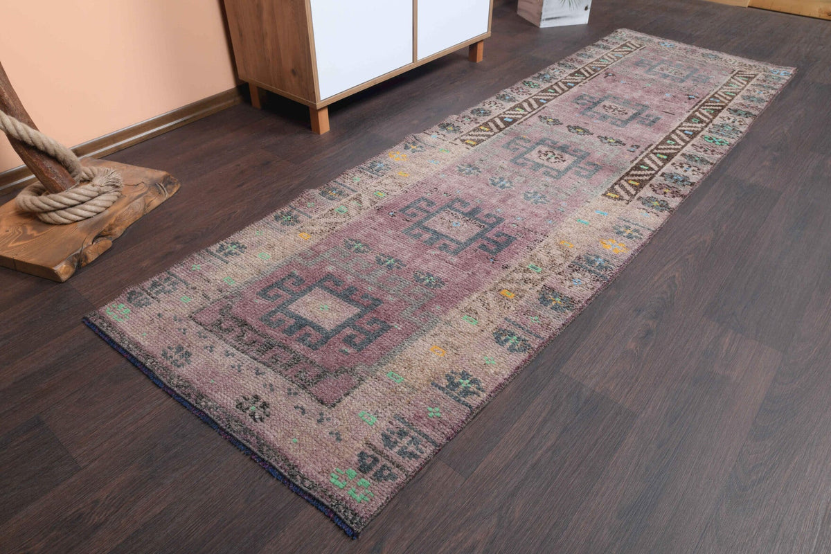 El yapımı vintage yolluk 79x259 cm oryantal desenli yün - yakın çekim doku detayı