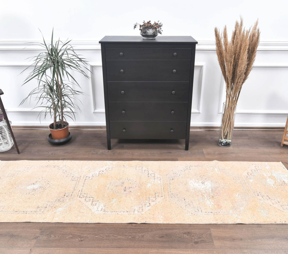 El yapımı vintage yolluk 86x284 cm geometrik desenli yün - detay görünümü