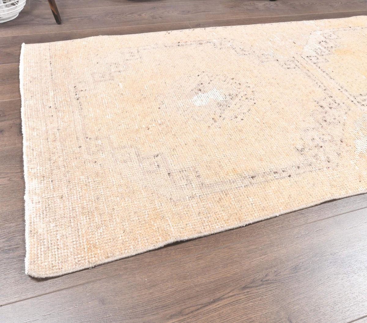 El yapımı vintage yolluk 86x284 cm geometrik desenli yün - kenar ve saçak detayı