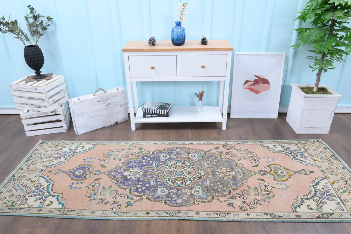 El yapımı vintage yolluk 94x279 cm oryantal desenli yün - detay görünümü