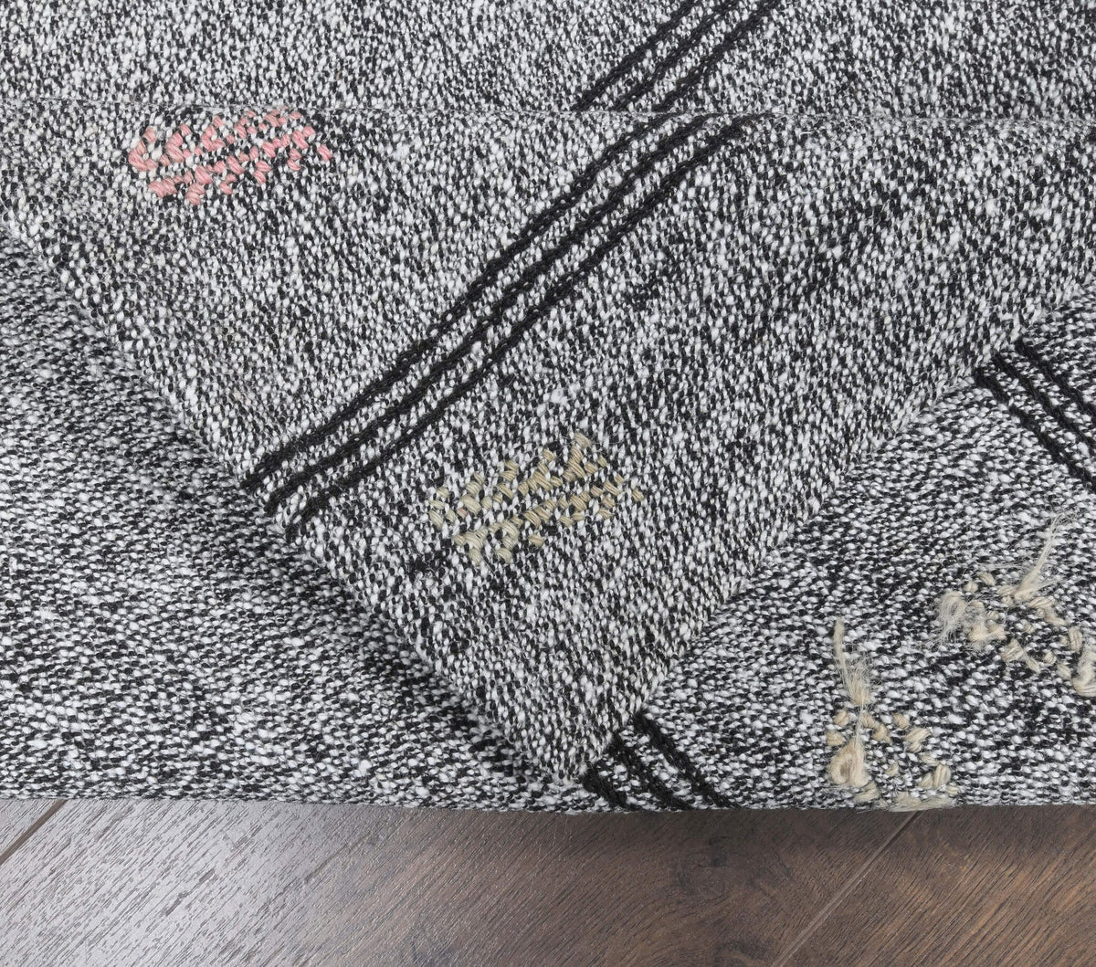 Gri renkli vintage kilim yolluk, %100 yün dokuma