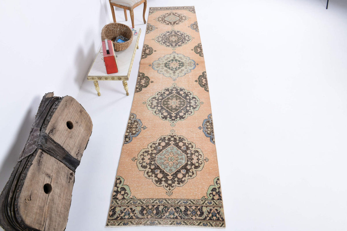 El yapımı vintage yolluk 81x287 cm oryantal desenli yün - detay görünümü