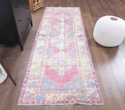 1950'lerden Anadolu kökenli oryantal desenli el dokuma vintage yolluk, 95x285 cm