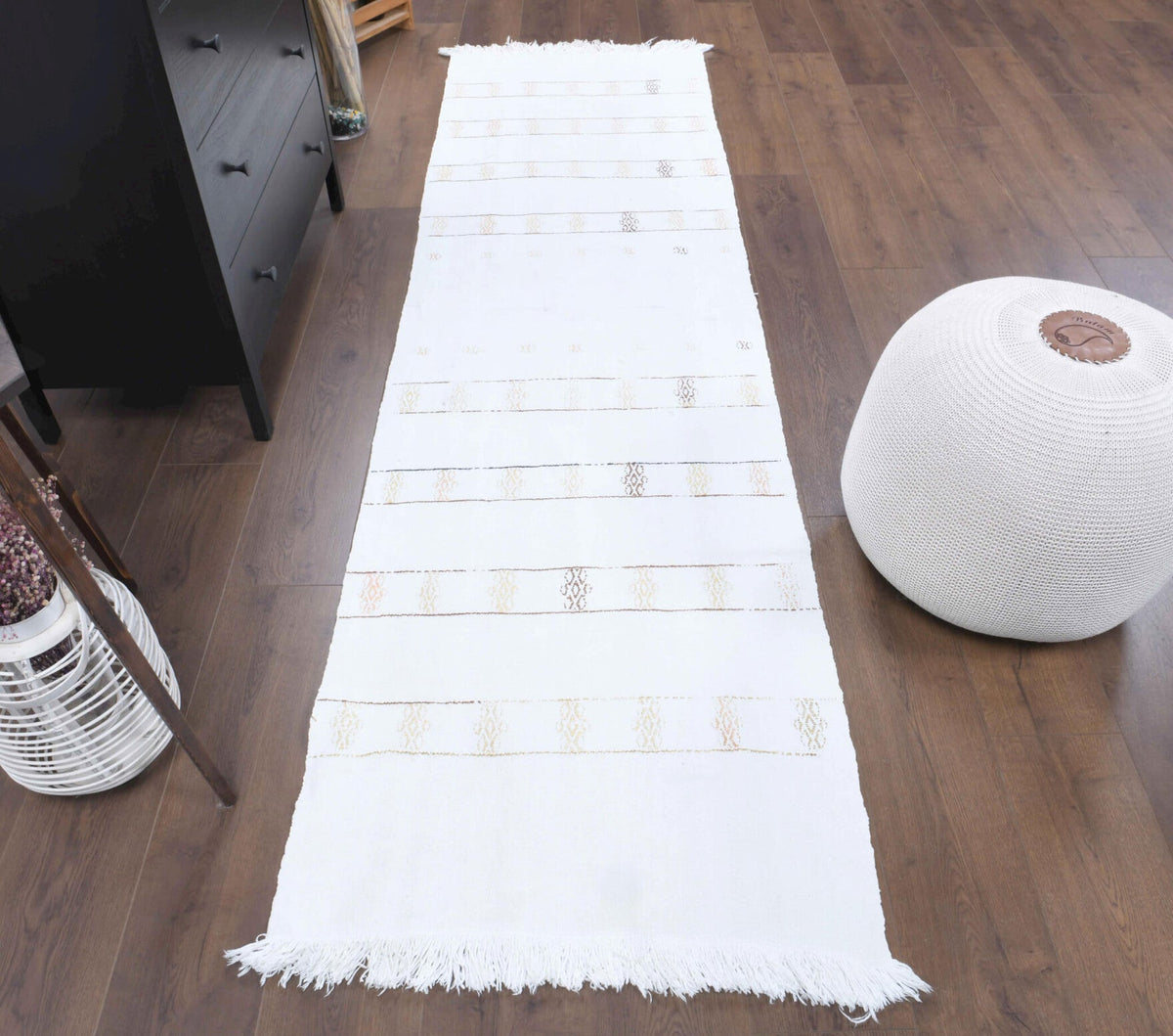 El yapımı vintage yolluk 76x272 cm kilim desenli yün - detay görünümü