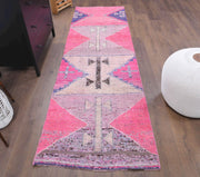 1970'lerden Anadolu kökenli geometrik desenli el dokuma vintage yolluk, 84x284 cm