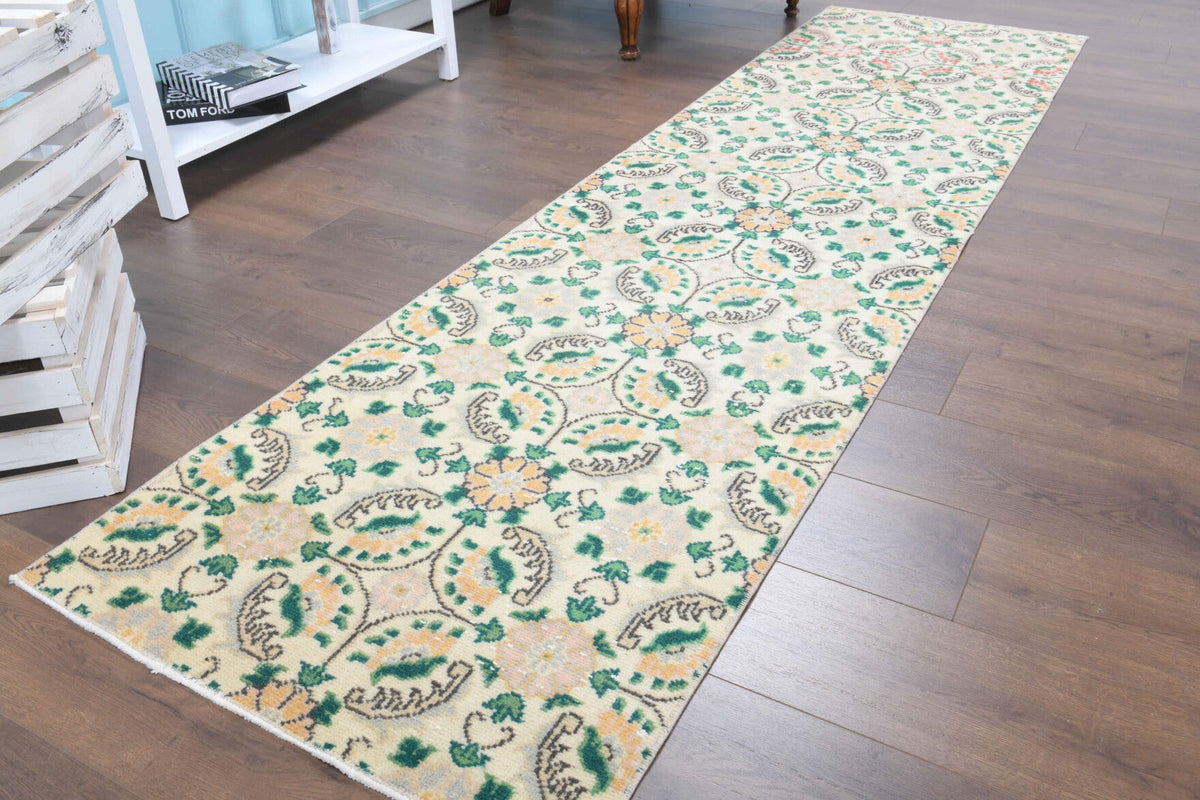 El yapımı vintage yolluk 76x287 cm çiçek desenli desenli yün - detay görünümü
