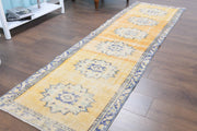 1970'lerden Anadolu kökenli oryantal desenli el dokuma vintage yolluk, 78x271 cm