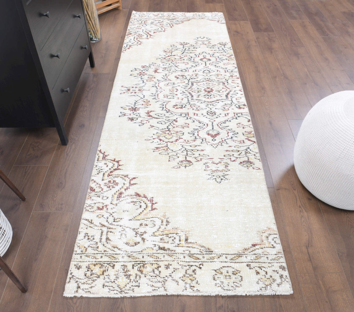Antre ve koridor için oryantal desenli el dokuma vintage yolluk – 88x265 cm