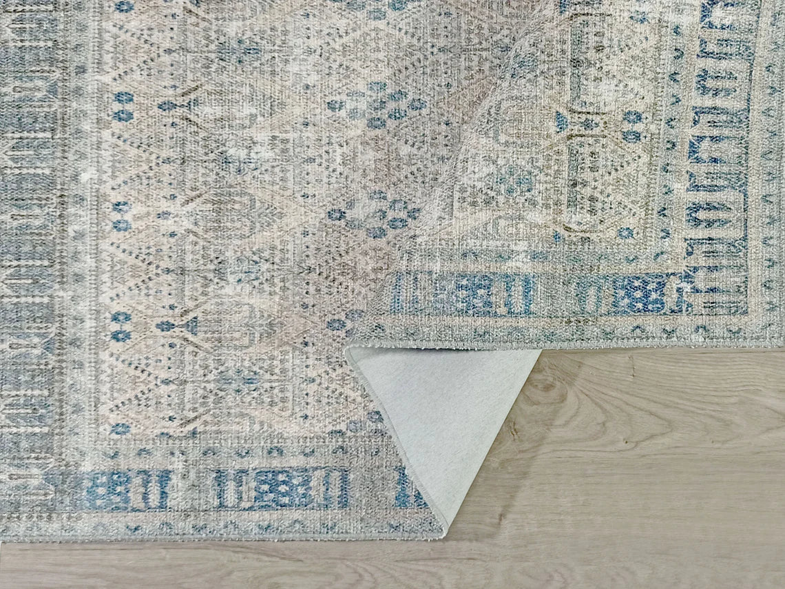 Red and Blue Medallion Patterned Vintage Rug