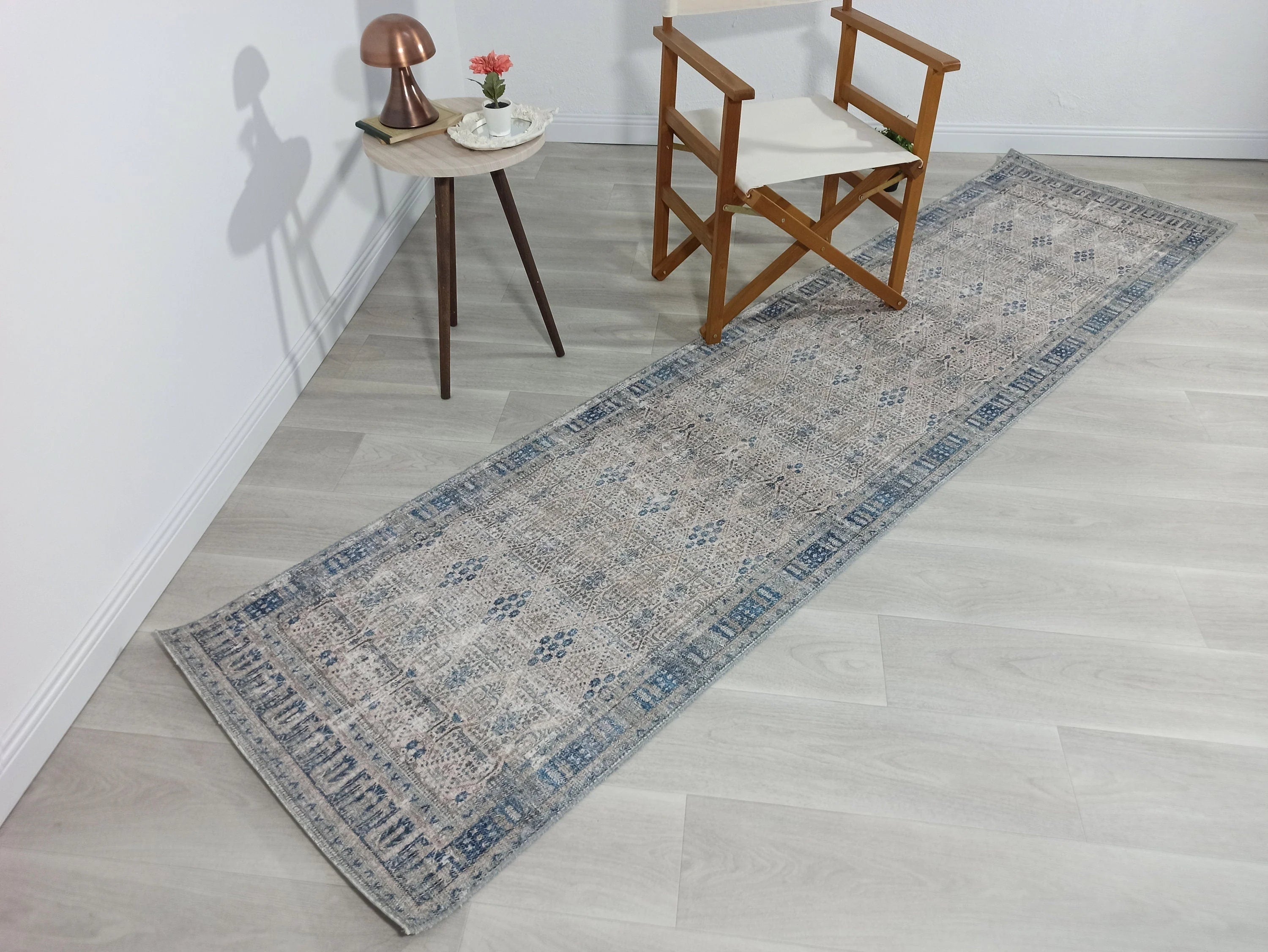 Red and Blue Medallion Patterned Vintage Rug