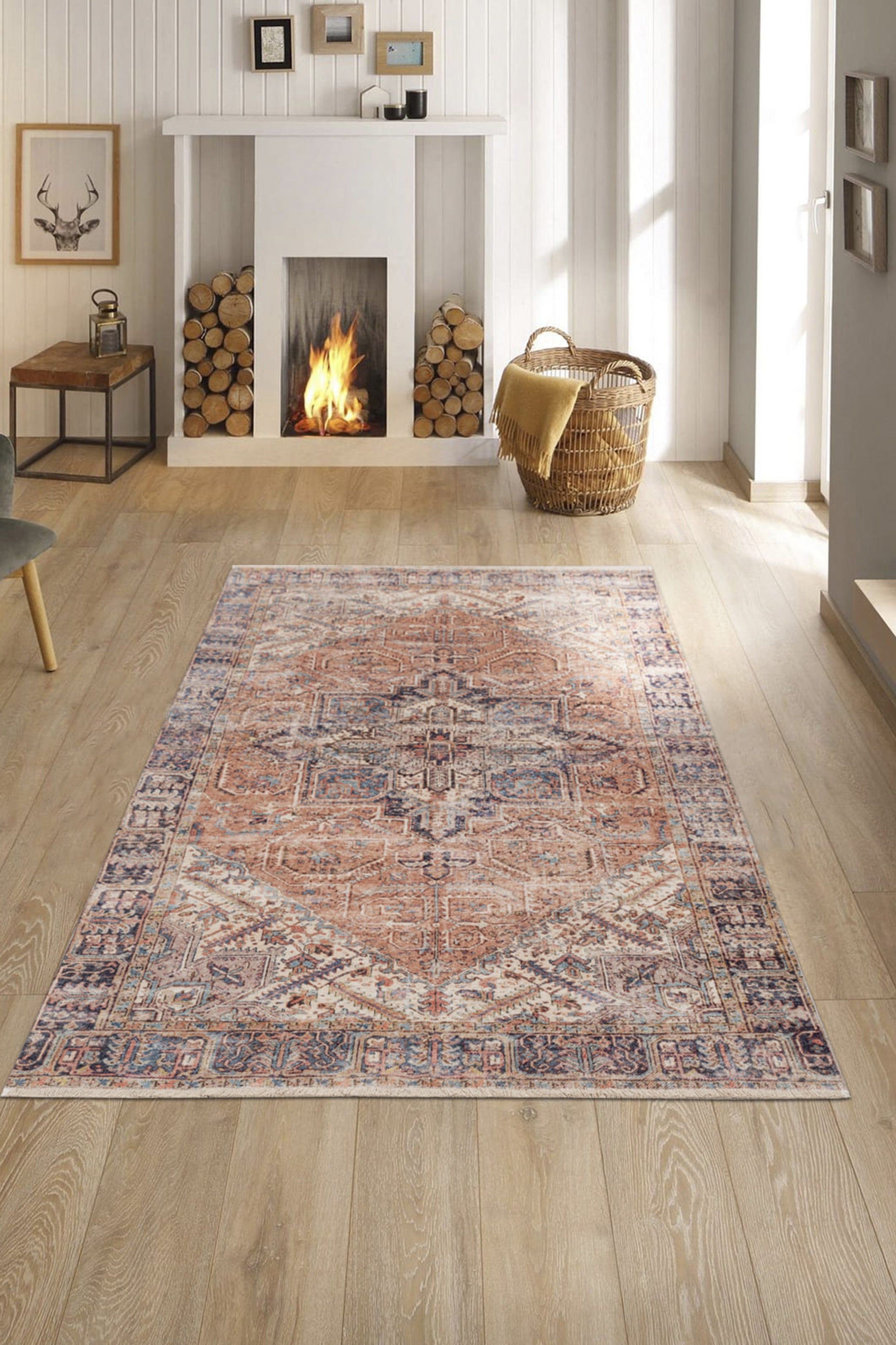 Vintage-Teppich im persischen Stil mit marineblauen und roten Mustern