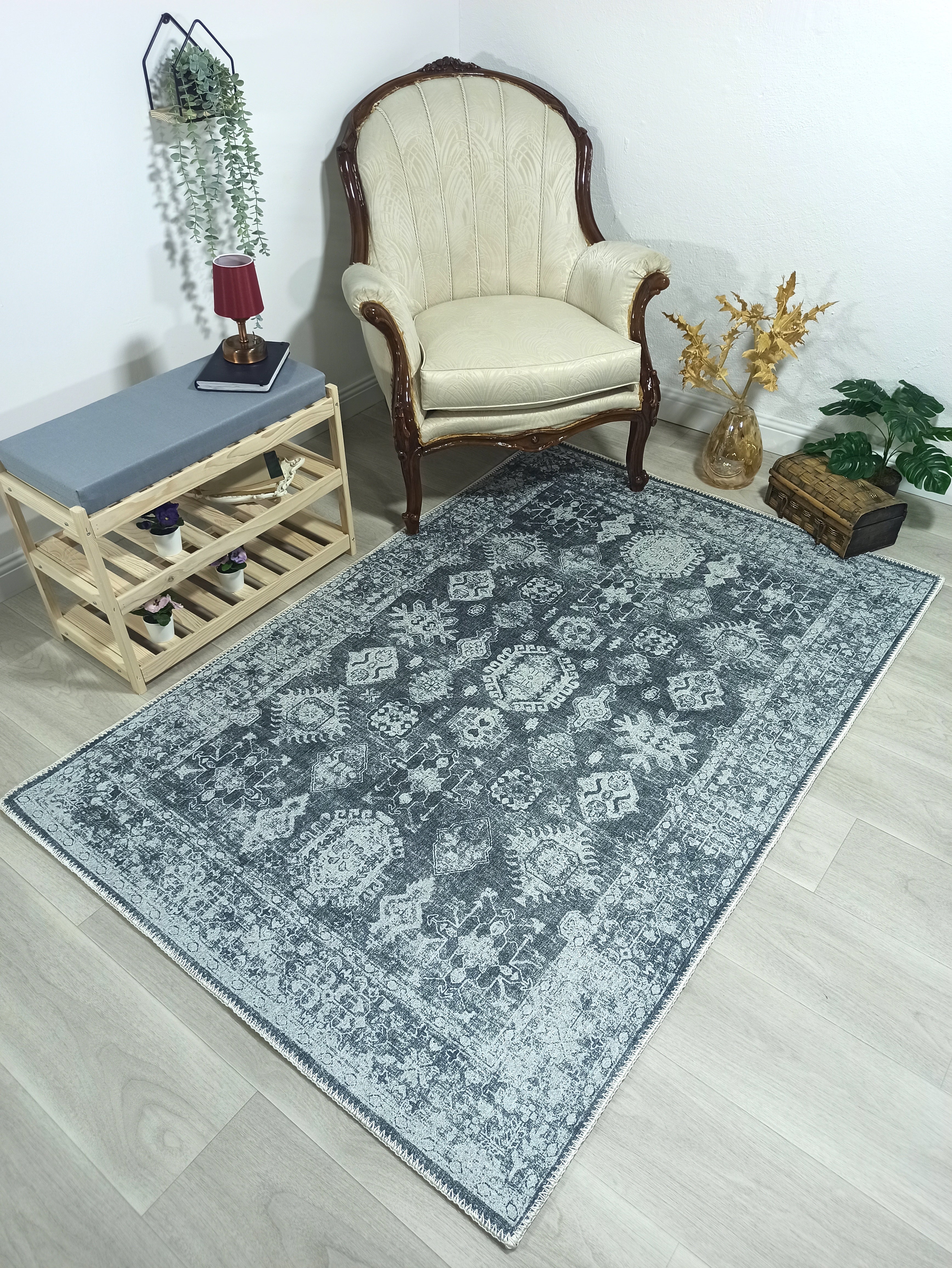 Vintage Eskitme Gri Halı - Pera Halı