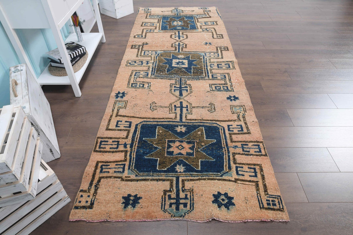 El yapımı vintage yolluk 91x274 cm oryantal desenli yün - detay görünümü