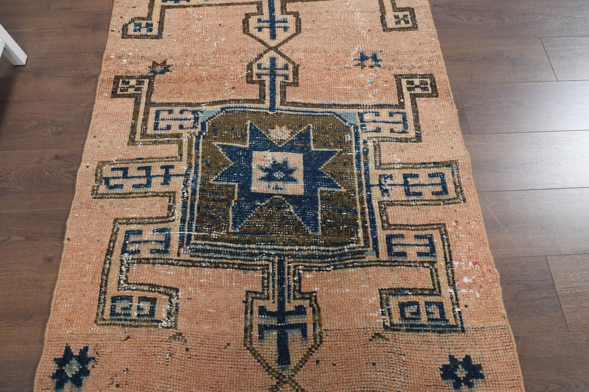 El yapımı vintage yolluk 91x274 cm oryantal desenli yün - kenar ve saçak detayı