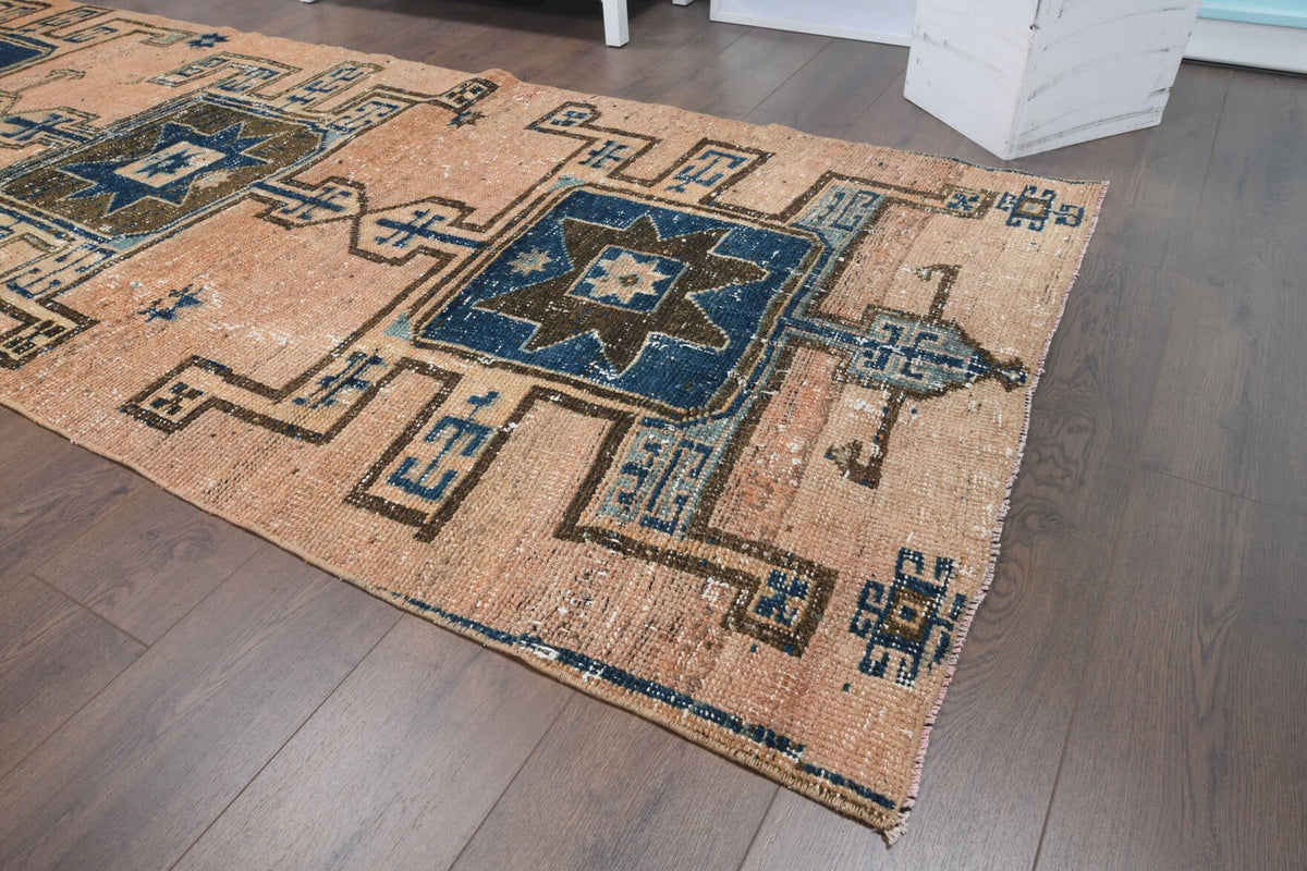 El yapımı vintage yolluk 91x274 cm oryantal desenli yün - üstten görünüm