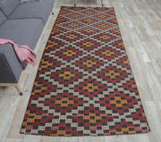 El yapımı vintage halı 124x300 cm i̇kat desenli yün - detay görünümü