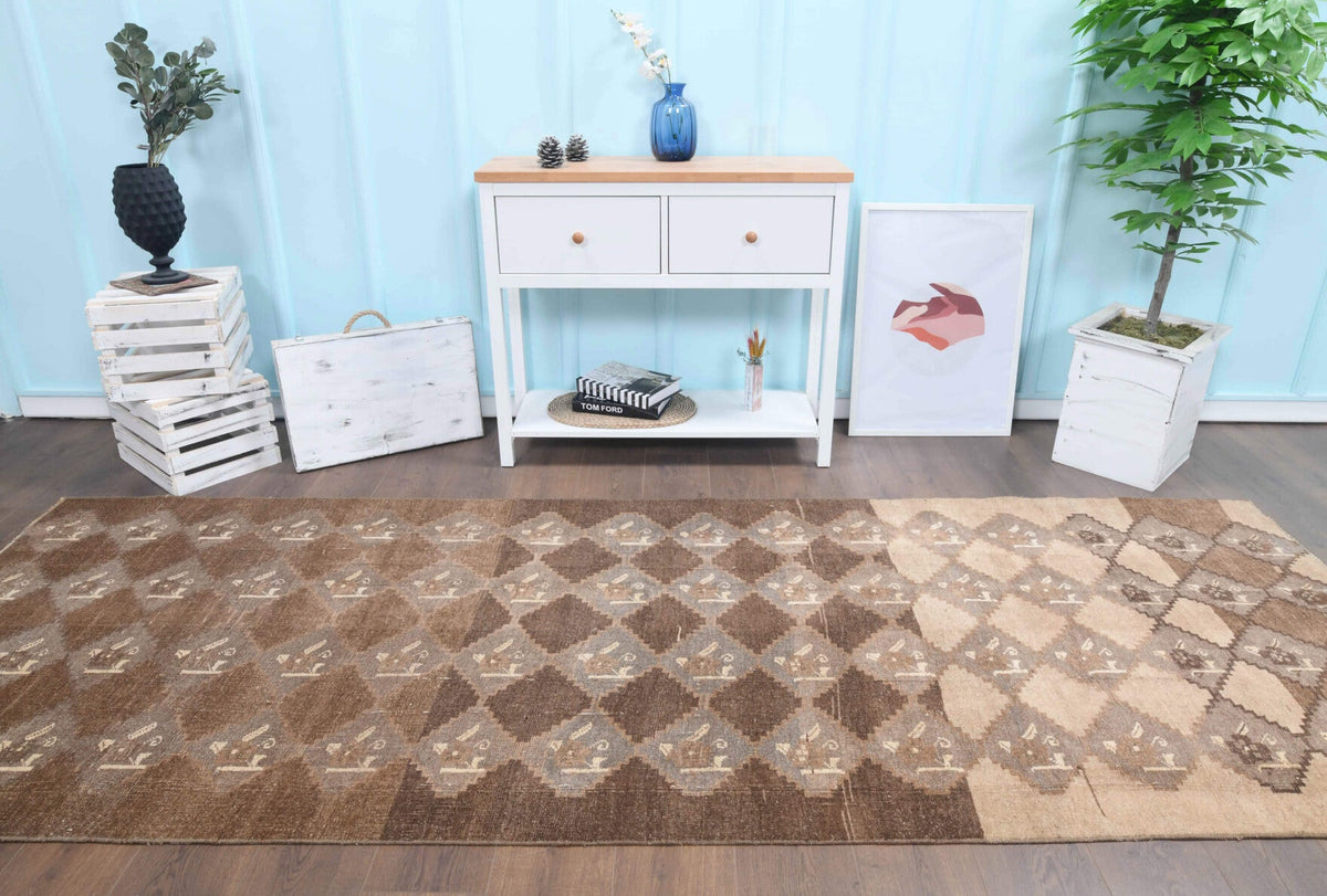 Vintage Brown Flatweave Runner Rug