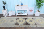 El yapımı vintage yolluk 117x323 cm geometrik desenli yün - detay görünümü