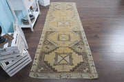 El yapımı vintage yolluk 109x335 cm geometrik desenli yün - detay görünümü