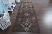 El yapımı vintage yolluk 112x348 cm tribal desenli yün - detay görünümü