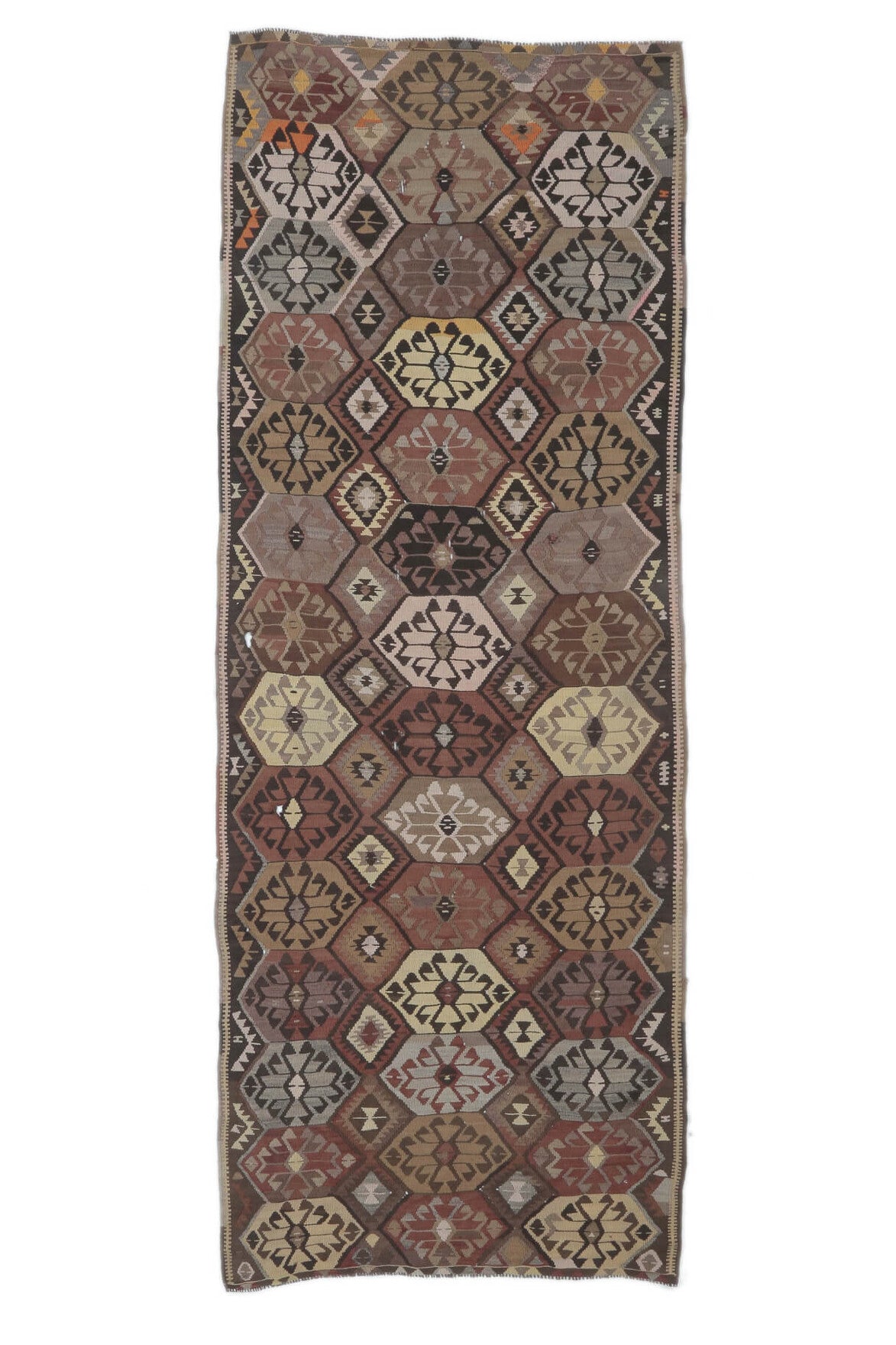 4x12 Vintage Handwoven Brown Kilim Runner