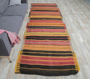 1960'lardan Anadolu kökenli çizgili vintage kilim yolluk, 120x355 cm