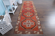 1970'lerden Anadolu kökenli tribal desenli el dokuma vintage yolluk, 106x372 cm