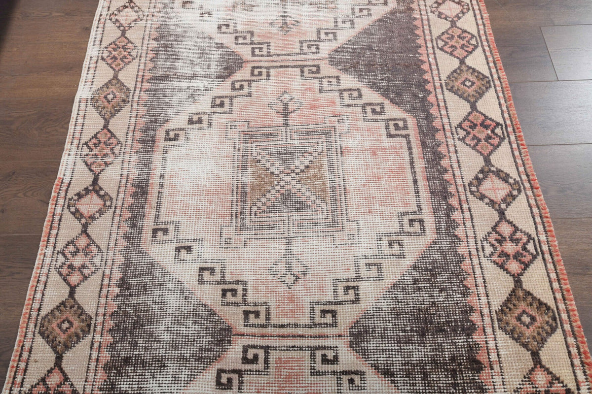 El yapımı vintage yolluk 91x366 cm geometrik desenli yün - kenar ve saçak detayı