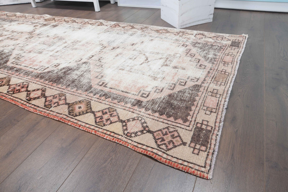 El yapımı vintage yolluk 91x366 cm geometrik desenli yün - üstten görünüm