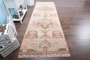 1970'lerden Anadolu kökenli ikat desenli el dokuma vintage yolluk, 112x350 cm