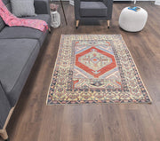 El yapımı vintage halı 91x152 cm oryantal desenli yün - detay görünümü