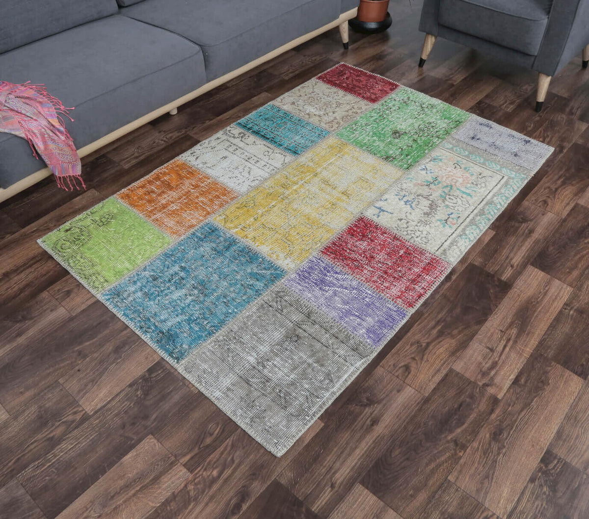 4x6 Vintage Handmade Geometric Area Rug