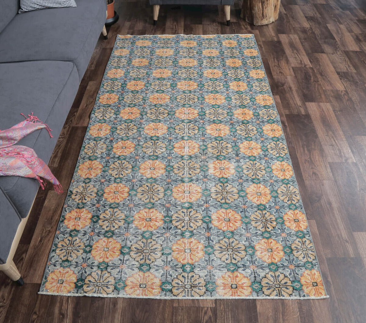 4x7 Vintage Handmade Area Retro Anatolian Floral Rug