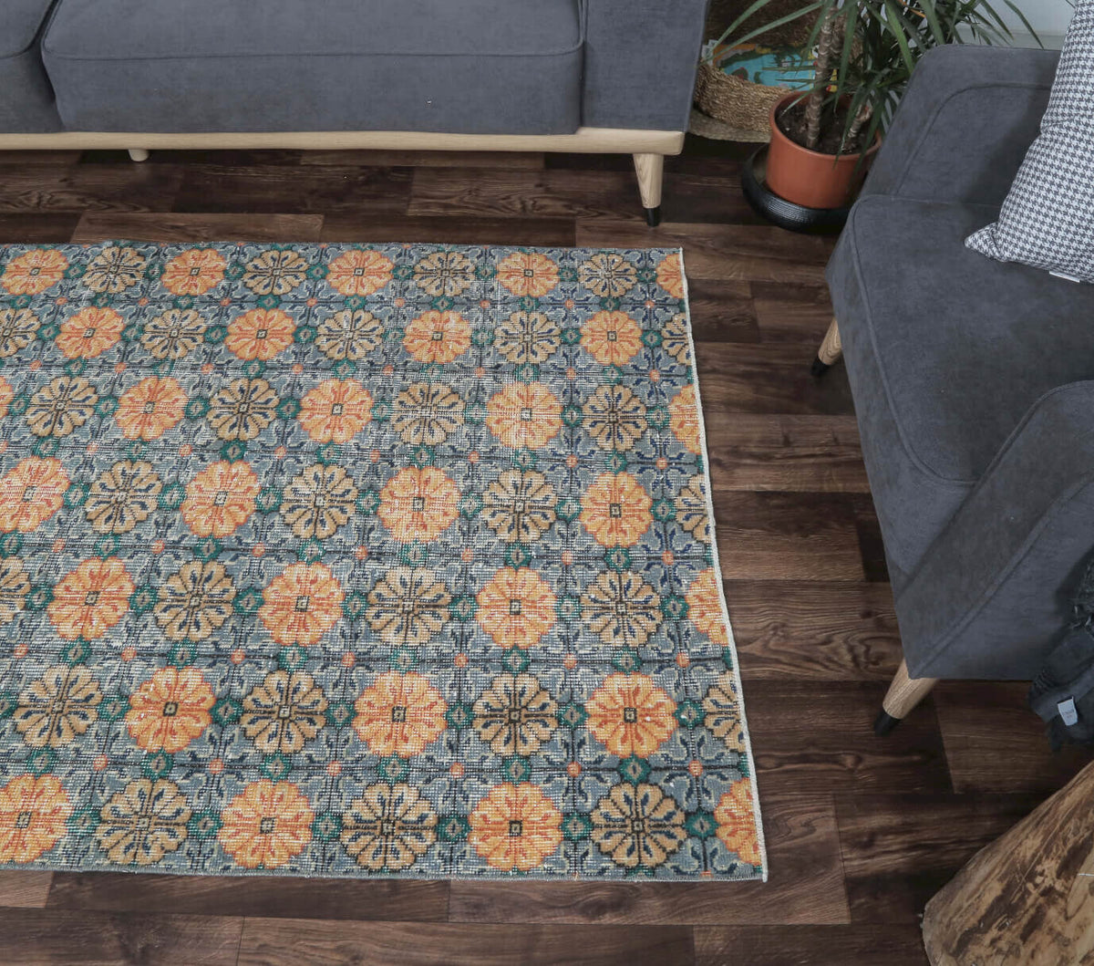 4x7 Vintage Handmade Area Retro Anatolian Floral Rug