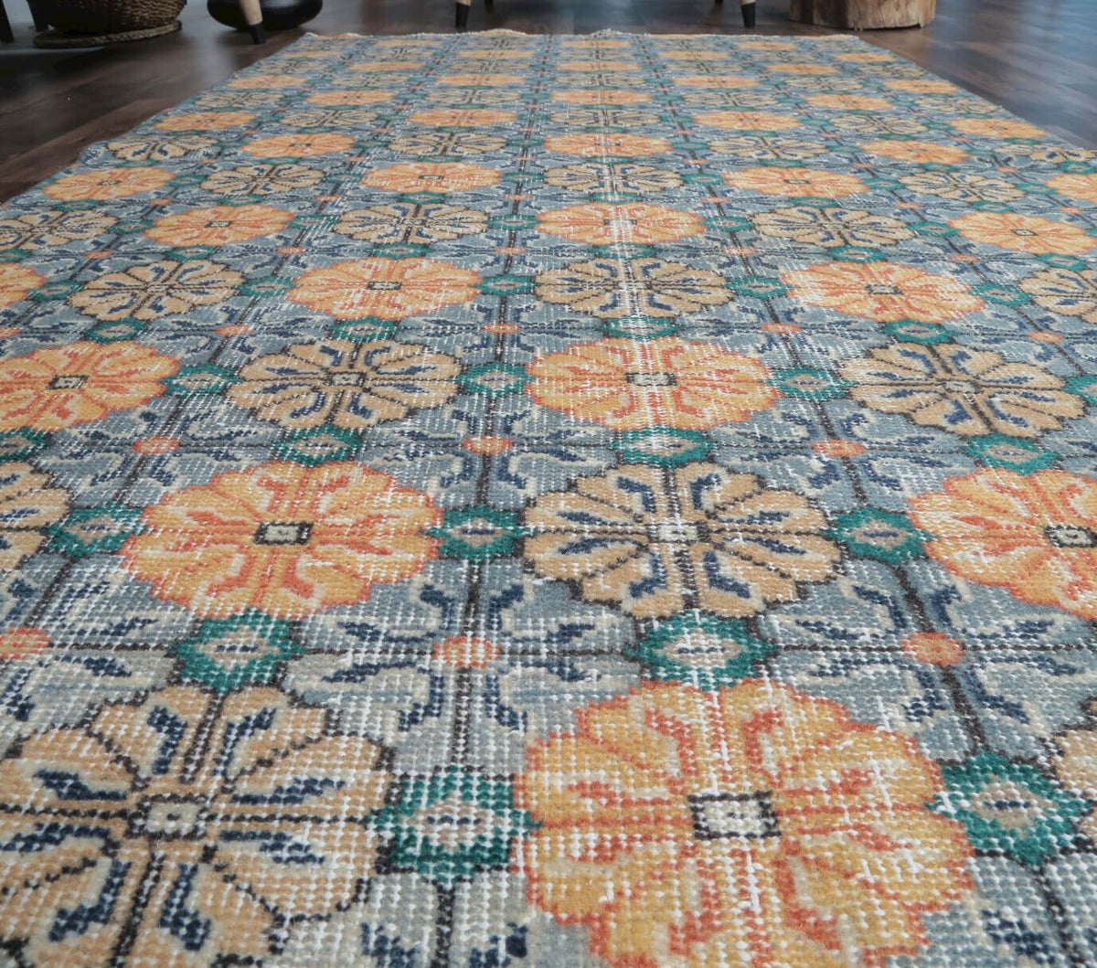 4x7 Vintage Handmade Area Retro Anatolian Floral Rug