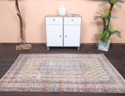 El yapımı vintage halı 127x216 cm i̇kat desenli yün - detay görünümü